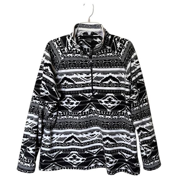 Eddie Bauer Black/White Ultrasoft Mock Neck Quarter Zip Pullover Top Size XXL - Picture 2 of 10